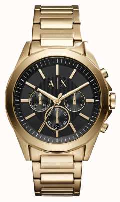 Armani Exchange Hommes | cadran chronographe noir | bracelet en acier inoxydable doré AX2611