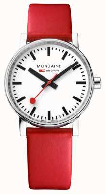 Mondaine Evo2 (35 mm) cadran blanc / bracelet cuir vegan rouge MSE.35110.LCV