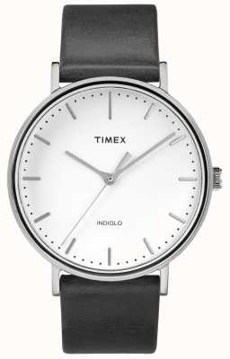 Timex Bracelet Fairfield 41 mm en cuir noir/cadran blanc TW2R26300