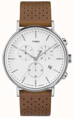 Timex Fairfield chrono bracelet cuir marron/cadran blanc TW2R26700