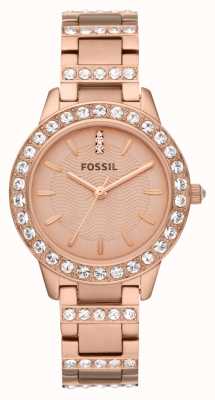 Fossil Jesse femme | cadran or rose | ensemble en cristal | bracelet en acier inoxydable or rose ES3020