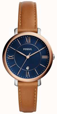 Fossil Jacqueline femme | cadran bleu | bracelet en cuir marron ES4274