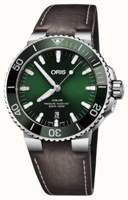 ORIS Aquis date automatique (43,5 mm) cadran vert / bracelet cuir marron 01 733 7730 4157-07 5 24 10EB