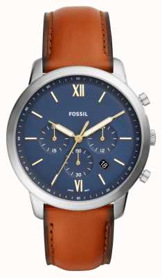Fossil Chrono neutre homme | cadran chronographe bleu | montre bracelet cuir marron FS5453