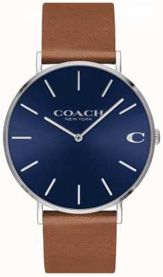 Coach Bracelet homme Charles en cuir marron cadran bleu 14602151