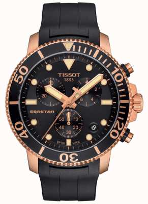 Tissot Chronographe à quartz seastar 1000 pour homme noir/or/bracelet en caoutchouc T1204173705100