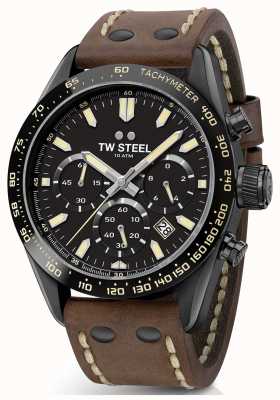TW Steel | bracelet en cuir marron pour homme | chronographe noir | CHS1