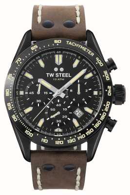 TW Steel Chrono sport (46mm) cadran noir / bracelet cuir marron foncé CHS1