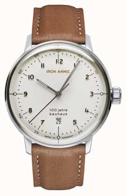 Iron Annie Bauhaus | cadran blanc | bracelet en cuir marron 5046-1