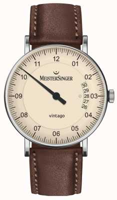 MeisterSinger | vintage pour hommes | automatique | cuir marron | cadran crème | | VT903