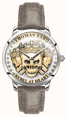 Thomas Sabo | crânes 3d esprit rebelle pour hommes | cadran en or | bracelet en cuir | WA0356-273-207-42