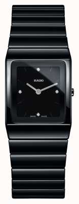 RADO Montre bracelet en céramique noire à cadran carré et diamants Ceramica R21702702