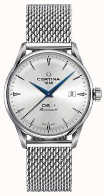 Certina | ds-1 powermatic 80 | bracelet en maille d'argent | cadran argenté | C0298071103102