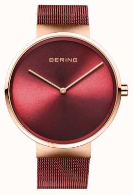 Bering | classique | or rose poli / brossé | bracelet en maille rouge | 14539-363