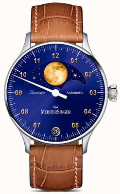 MeisterSinger Lunascope | cadran bleu | bracelet en cuir marron LS908G