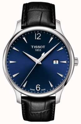 Tissot | tradition des hommes | bracelet en cuir noir | cadran bleu | T0636101604700