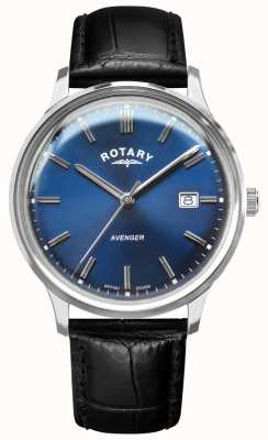 Rotary Vengeur des hommes | bracelet en cuir noir | cadran bleu | GS05400/05