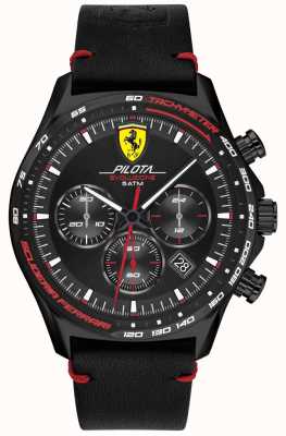 Scuderia Ferrari | pilota evo pour hommes | bracelet en cuir noir | cadran noir 0830712