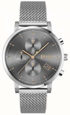 BOSS | l'intégrité des hommes | bracelet en maille d'acier | cadran gris / noir 1513807
