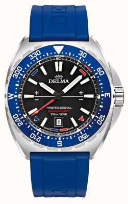 Delma Quartz Oceanmaster | bracelet en caoutchouc bleu | cadran noir 41501.676.6.048
