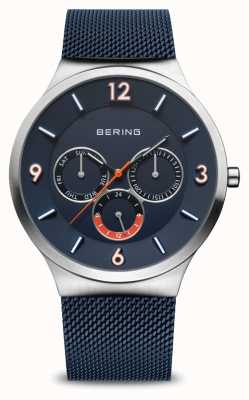 Bering Classique pour hommes | argent brossé | bracelet en filet bleu | cadran bleu 33441-307