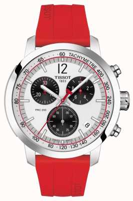 Tissot Prc 200 | chronographe | cadran argenté | bracelet en caoutchouc rouge T1144171703702