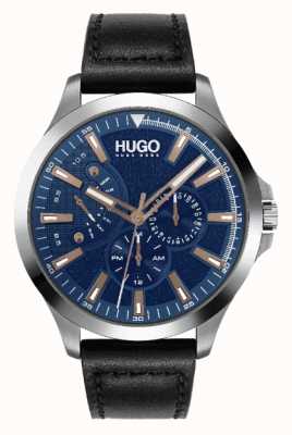 HUGO Hommes #leap | cadran bleu | accent or rose | montre bracelet en cuir noir 1530172