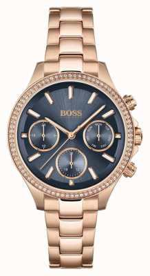 BOSS Femmes hera | bracelet en acier or rose | cadran bleu 1502566