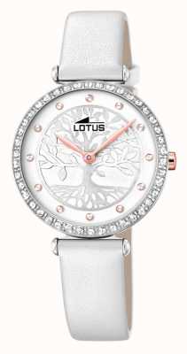 Lotus Bracelet en cuir blanc pour femme | cadran arbre blanc / argent L18707/1