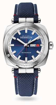 Herbelin Newport héritage automatique | bracelet en cuir bleu | cadran bleu 1764/42