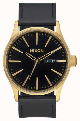 Nixon Cuir Sentry | or / noir | bracelet en cuir noir cadran noir A105-513-00