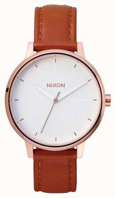 Nixon Cuir Kensington | or rose / blanc | bracelet en cuir marron | cadran blanc A108-1045-00