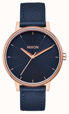 Nixon Cuir Kensington | bleu marine / or rose | bracelet en cuir bleu | cadran bleu A108-2195-00