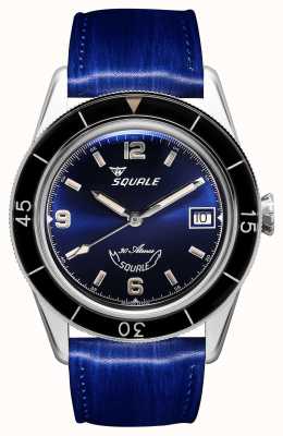 Squale 60 ans bleu | sub-39 | bracelet en cuir bleu | cadran bleu SUB39BL-CINSQ60BL