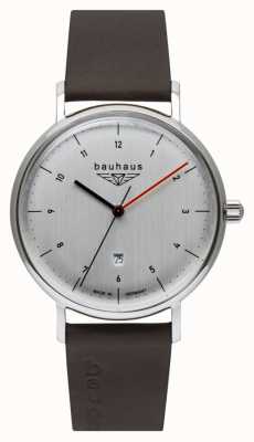 Bauhaus Bracelet homme en cuir italien marron | cadran argenté 2140-1