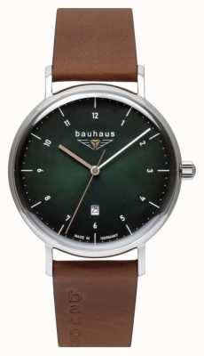Bauhaus Bracelet homme en cuir italien marron | cadran vert 2140-4