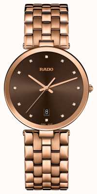 RADO Cadran brun plaqué PVD or rose à quartz et diamants Florence R48893743