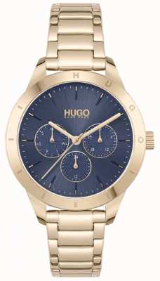 HUGO #ami | bracelet en acier plaqué or | cadran bleu 1540092