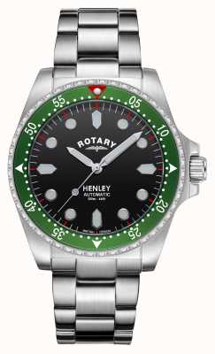 Rotary Hommes | henley | automatique | cadran noir | bracelet en acier inoxydable GB05136/71