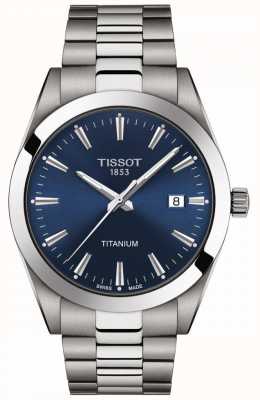 Tissot Messieurs titane | bracelet titane gris / argent | cadran bleu T1274104404100