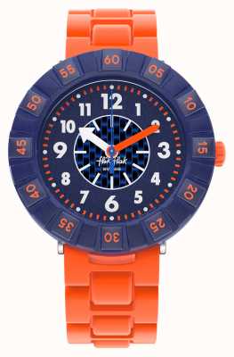 Flik Flak Orangebrique | bracelet en silicone orange | cadran bleu FCSP103