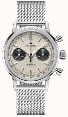 Hamilton Intramatic - chronographe mécanique | bracelet en maille argentée | cadran blanc H38429110