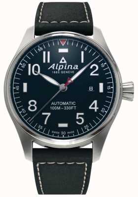 Alpina Startimer Pilot Auto pour hommes | bracelet en cuir noir | cadran bleu foncé AL-525NN4S6