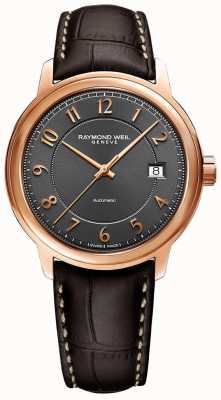 Raymond Weil Maestro | automatique | cadran arabe gris | bracelet en cuir marron 2237-PC5-05608