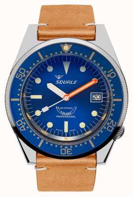Squale Ocean | automatique | cadran bleu | bracelet en cuir vintage marron 1521OCN.PC-CINVINTAGE