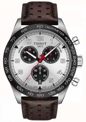 Tissot Prs 516 | chronographe | cadran argenté | bracelet en cuir marron T1316171603200