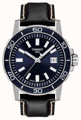 Tissot Supersport | cadran bleu | bracelet en cuir noir T1256101604100