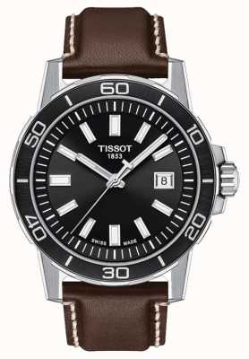 Tissot Supersport | cadran noir | bracelet en cuir marron T1256101605100