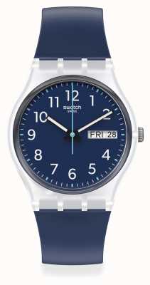 Swatch Répéter le rinçage | cadran bleu marine 34 mm | bracelet en silicone bleu marine GE725