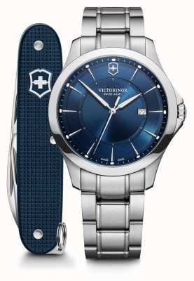 Victorinox | ensemble d'alliances | hommes | bracelet en acier inoxydable | cadran bleu | couteau suisse 241910.1